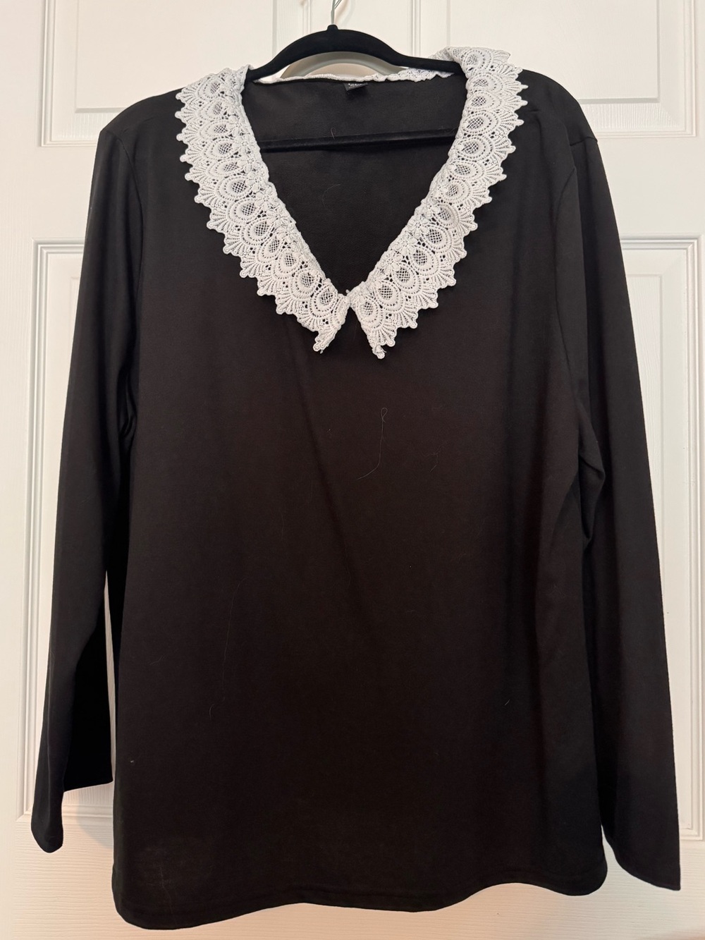 SHEIN Black sweater with White Lace Trim